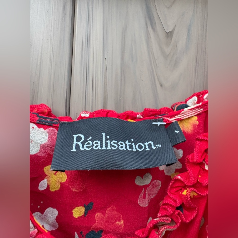 Realisation Par The Juliet Button Front Silk Midi Floral Dress Rouge Fleur - Picture 9 of 12